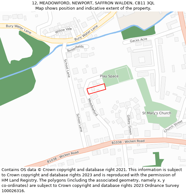 12, MEADOWFORD, NEWPORT, SAFFRON WALDEN, CB11 3QL: Location map and indicative extent of plot