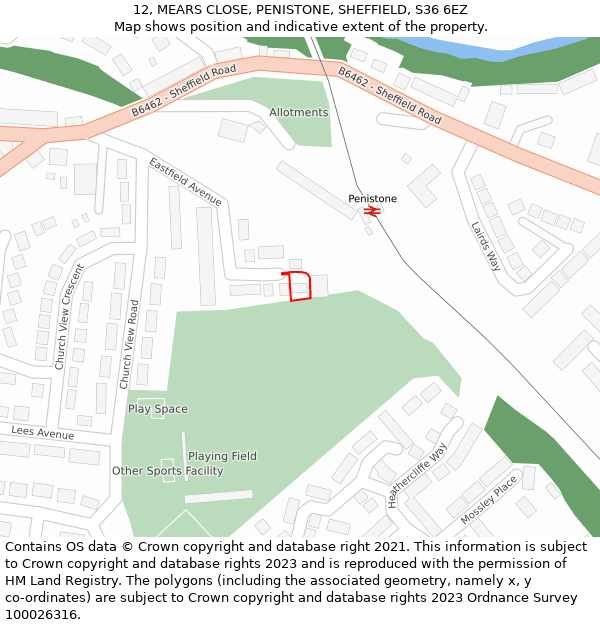 12, MEARS CLOSE, PENISTONE, SHEFFIELD, S36 6EZ: Location map and indicative extent of plot