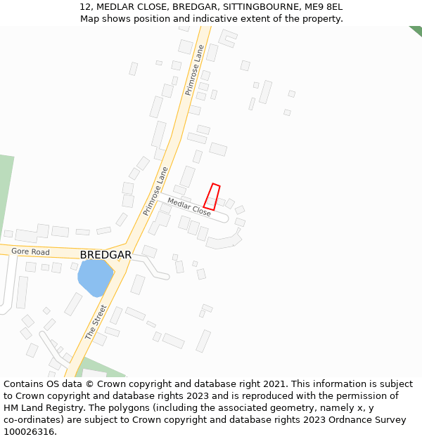 12, MEDLAR CLOSE, BREDGAR, SITTINGBOURNE, ME9 8EL: Location map and indicative extent of plot