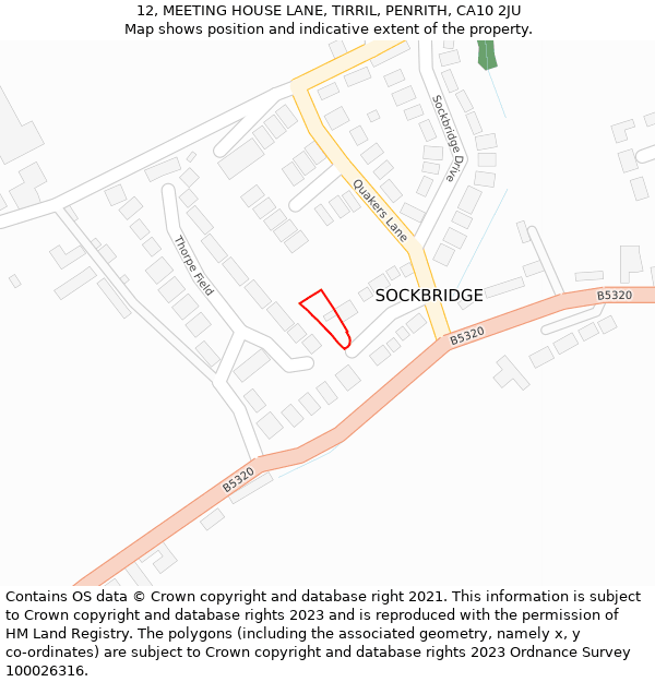 12, MEETING HOUSE LANE, TIRRIL, PENRITH, CA10 2JU: Location map and indicative extent of plot