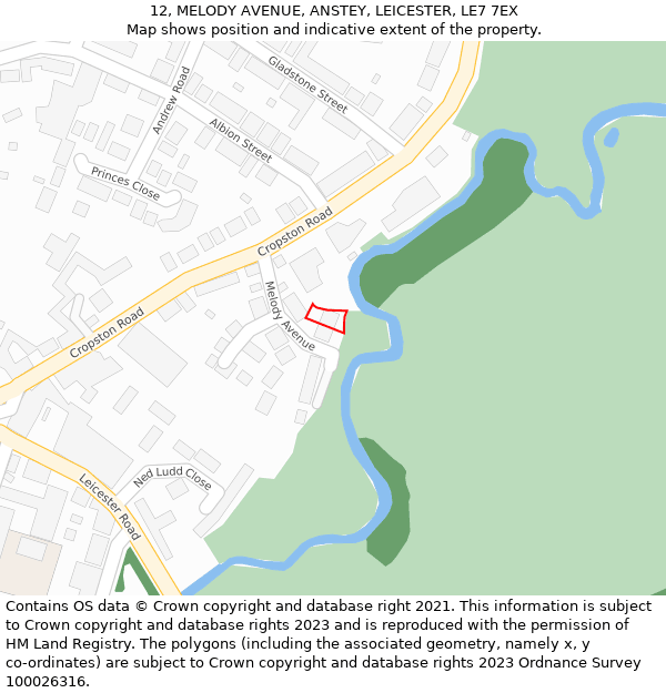 12, MELODY AVENUE, ANSTEY, LEICESTER, LE7 7EX: Location map and indicative extent of plot