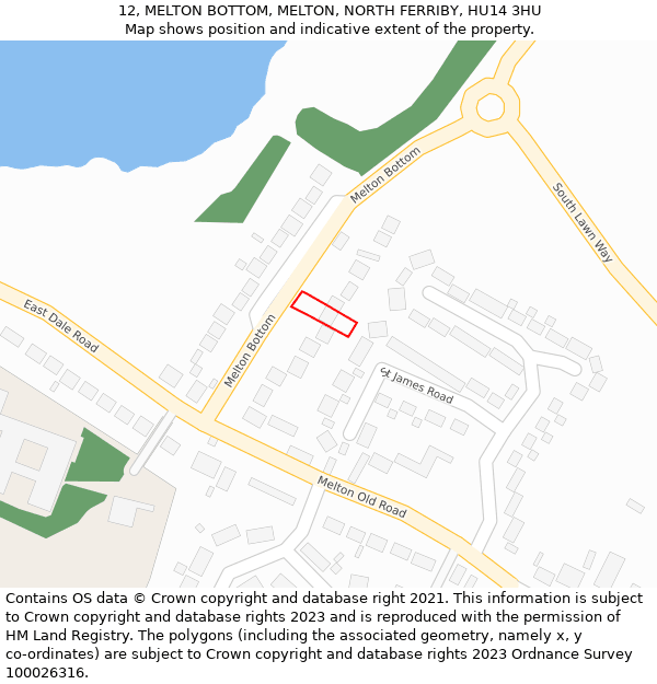 12, MELTON BOTTOM, MELTON, NORTH FERRIBY, HU14 3HU: Location map and indicative extent of plot