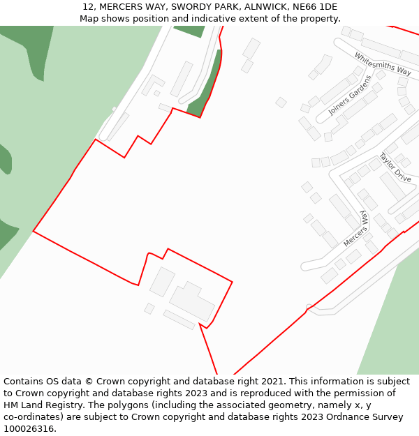 12, MERCERS WAY, SWORDY PARK, ALNWICK, NE66 1DE: Location map and indicative extent of plot