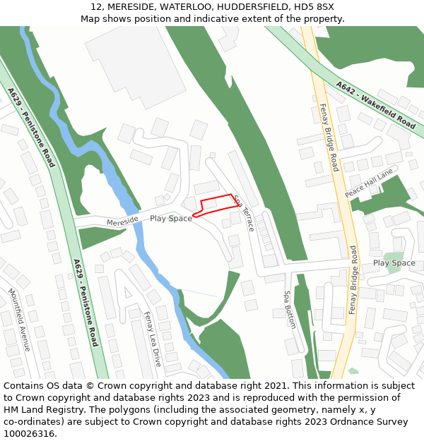 12, MERESIDE, WATERLOO, HUDDERSFIELD, HD5 8SX: Location map and indicative extent of plot