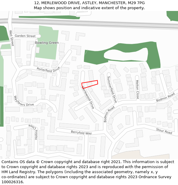 12, MERLEWOOD DRIVE, ASTLEY, MANCHESTER, M29 7PG: Location map and indicative extent of plot