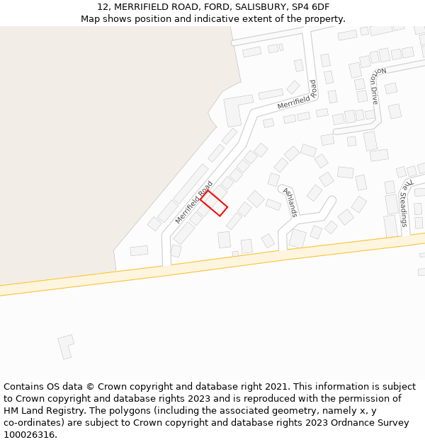 12, MERRIFIELD ROAD, FORD, SALISBURY, SP4 6DF: Location map and indicative extent of plot