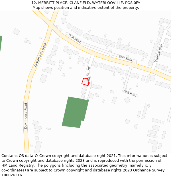 12, MERRITT PLACE, CLANFIELD, WATERLOOVILLE, PO8 0FA: Location map and indicative extent of plot