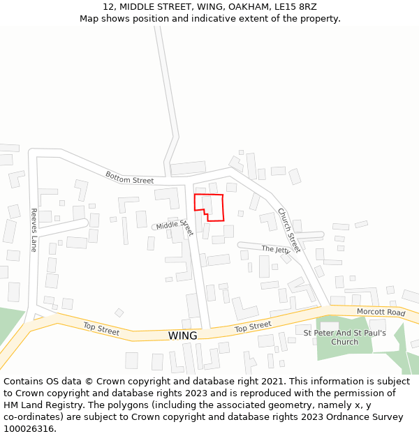 12, MIDDLE STREET, WING, OAKHAM, LE15 8RZ: Location map and indicative extent of plot