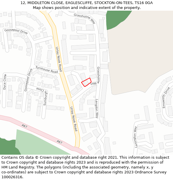 12, MIDDLETON CLOSE, EAGLESCLIFFE, STOCKTON-ON-TEES, TS16 0GA: Location map and indicative extent of plot