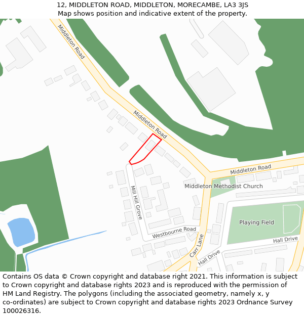 12, MIDDLETON ROAD, MIDDLETON, MORECAMBE, LA3 3JS: Location map and indicative extent of plot