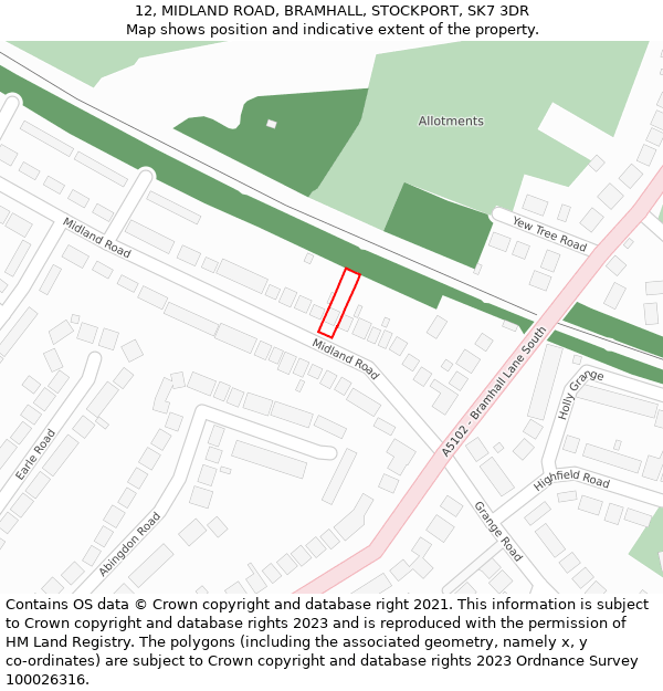 12, MIDLAND ROAD, BRAMHALL, STOCKPORT, SK7 3DR: Location map and indicative extent of plot