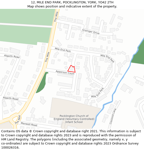 12, MILE END PARK, POCKLINGTON, YORK, YO42 2TH: Location map and indicative extent of plot