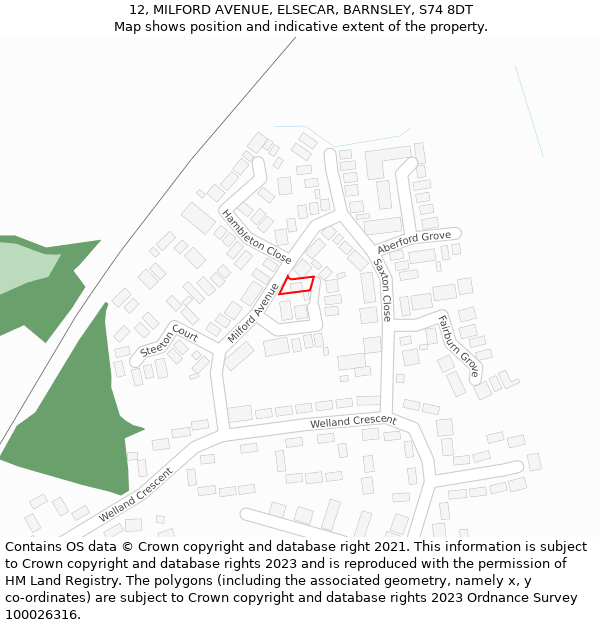 12, MILFORD AVENUE, ELSECAR, BARNSLEY, S74 8DT: Location map and indicative extent of plot