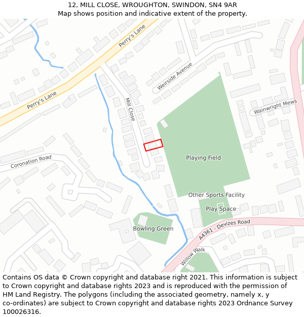 12, MILL CLOSE, WROUGHTON, SWINDON, SN4 9AR: Location map and indicative extent of plot