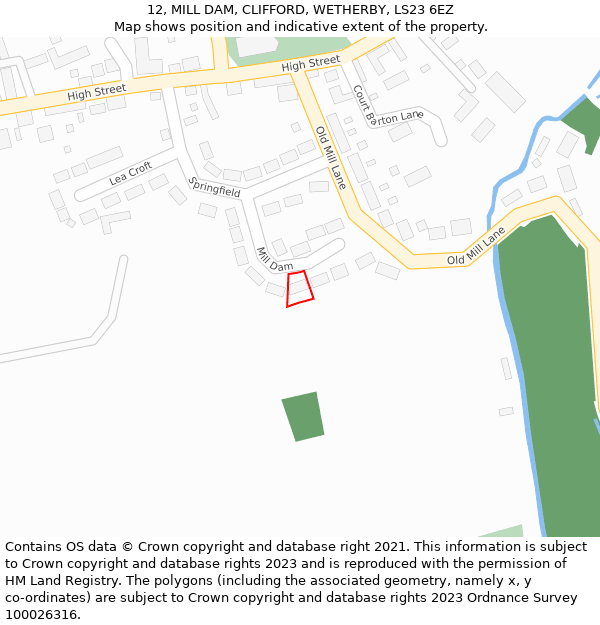 12, MILL DAM, CLIFFORD, WETHERBY, LS23 6EZ: Location map and indicative extent of plot