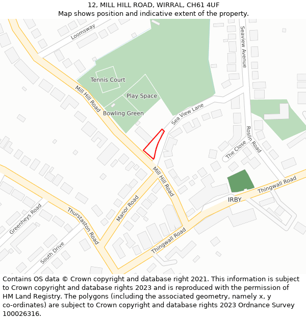 12, MILL HILL ROAD, WIRRAL, CH61 4UF: Location map and indicative extent of plot