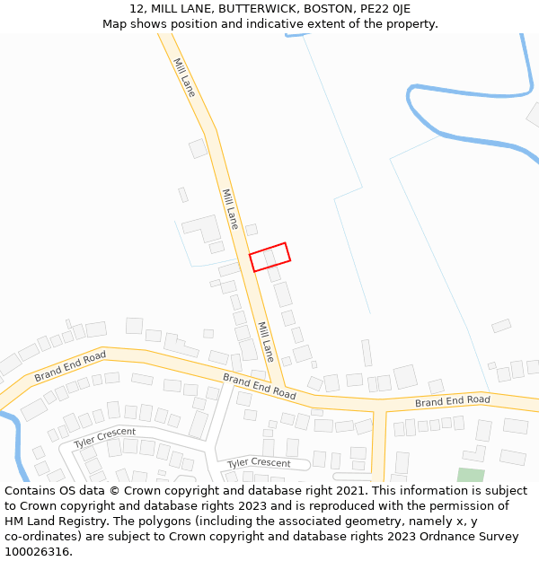 12, MILL LANE, BUTTERWICK, BOSTON, PE22 0JE: Location map and indicative extent of plot