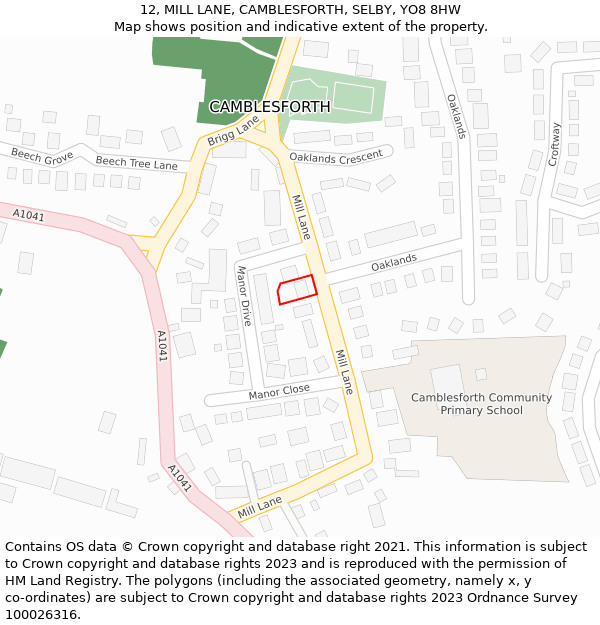 12, MILL LANE, CAMBLESFORTH, SELBY, YO8 8HW: Location map and indicative extent of plot