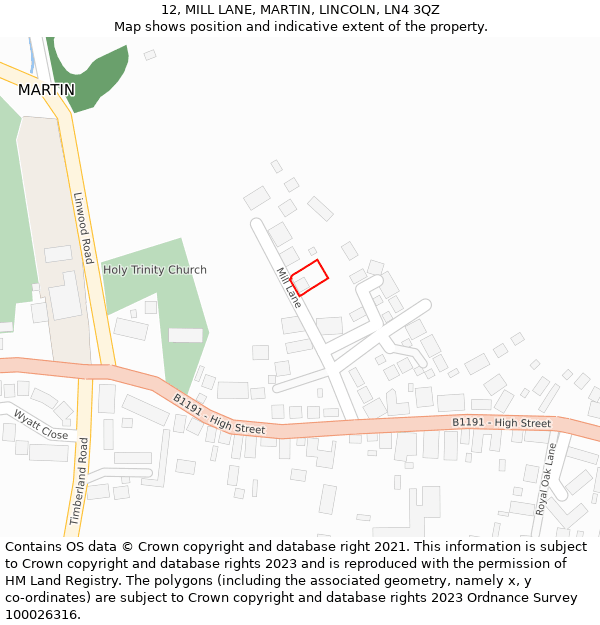 12, MILL LANE, MARTIN, LINCOLN, LN4 3QZ: Location map and indicative extent of plot