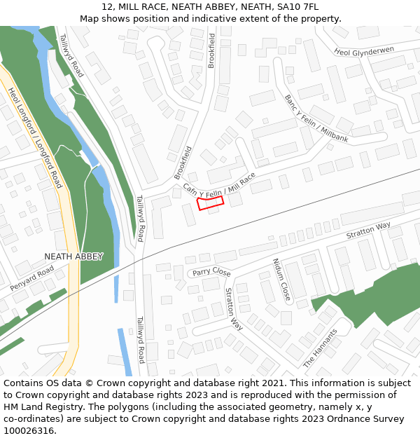 12, MILL RACE, NEATH ABBEY, NEATH, SA10 7FL: Location map and indicative extent of plot