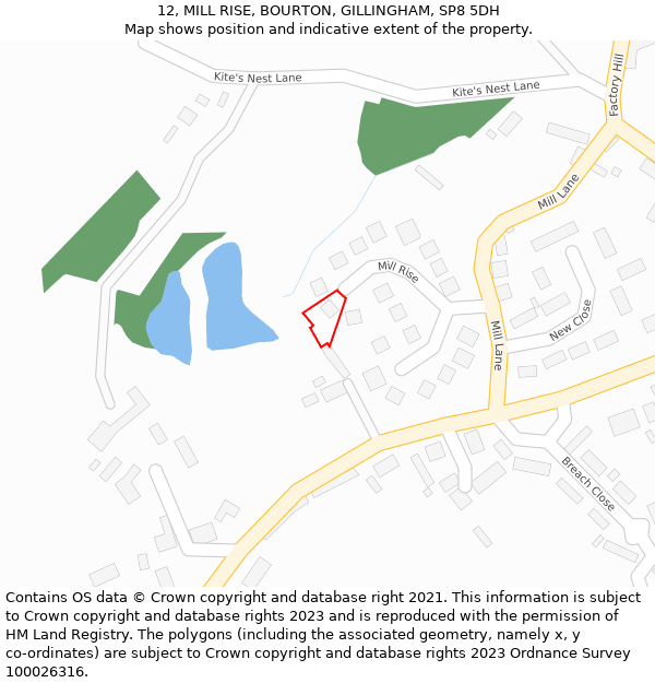 12, MILL RISE, BOURTON, GILLINGHAM, SP8 5DH: Location map and indicative extent of plot