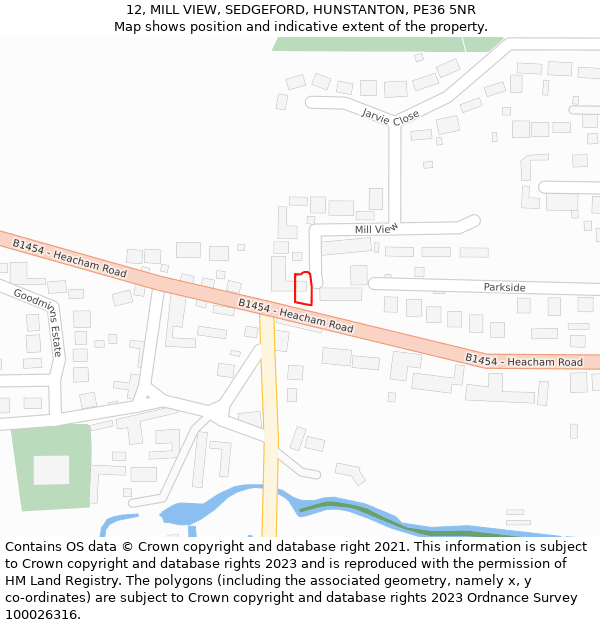 12, MILL VIEW, SEDGEFORD, HUNSTANTON, PE36 5NR: Location map and indicative extent of plot