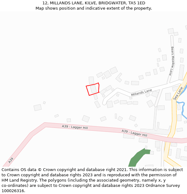 12, MILLANDS LANE, KILVE, BRIDGWATER, TA5 1ED: Location map and indicative extent of plot