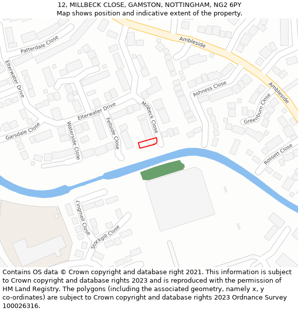 12, MILLBECK CLOSE, GAMSTON, NOTTINGHAM, NG2 6PY: Location map and indicative extent of plot