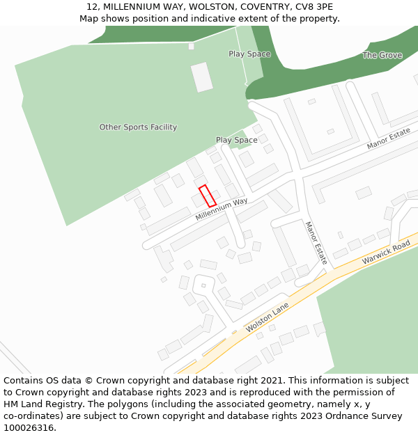 12, MILLENNIUM WAY, WOLSTON, COVENTRY, CV8 3PE: Location map and indicative extent of plot