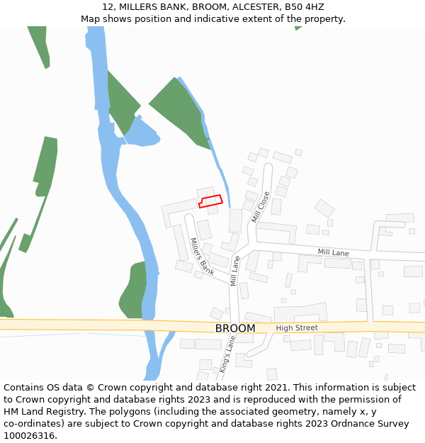 12, MILLERS BANK, BROOM, ALCESTER, B50 4HZ: Location map and indicative extent of plot