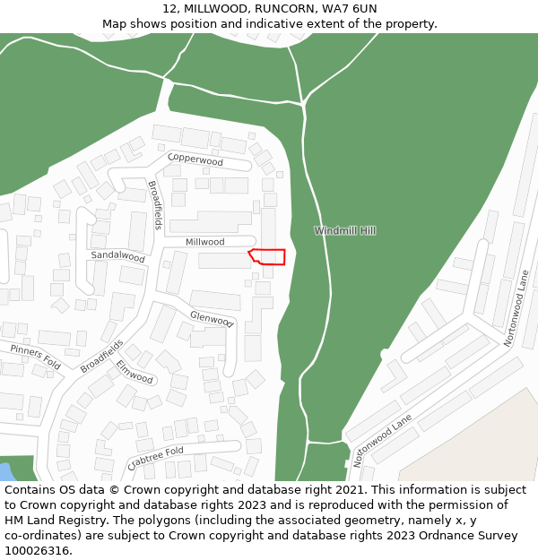 12, MILLWOOD, RUNCORN, WA7 6UN: Location map and indicative extent of plot