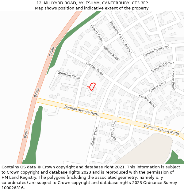 12, MILLYARD ROAD, AYLESHAM, CANTERBURY, CT3 3FP: Location map and indicative extent of plot