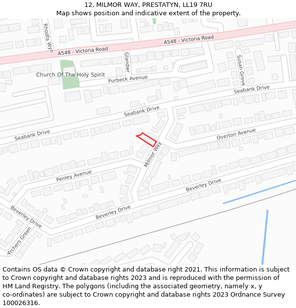 12, MILMOR WAY, PRESTATYN, LL19 7RU: Location map and indicative extent of plot