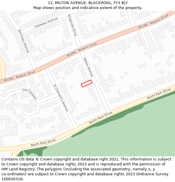 12, MILTON AVENUE, BLACKPOOL, FY3 8LY: Location map and indicative extent of plot