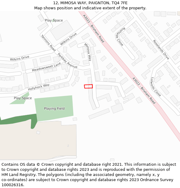 12, MIMOSA WAY, PAIGNTON, TQ4 7FE: Location map and indicative extent of plot