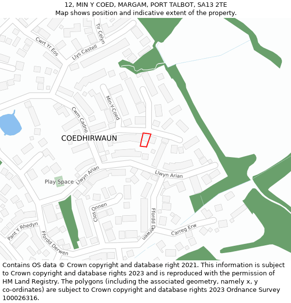 12, MIN Y COED, MARGAM, PORT TALBOT, SA13 2TE: Location map and indicative extent of plot