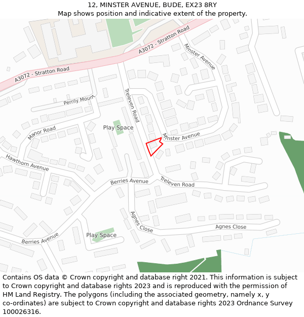 12, MINSTER AVENUE, BUDE, EX23 8RY: Location map and indicative extent of plot