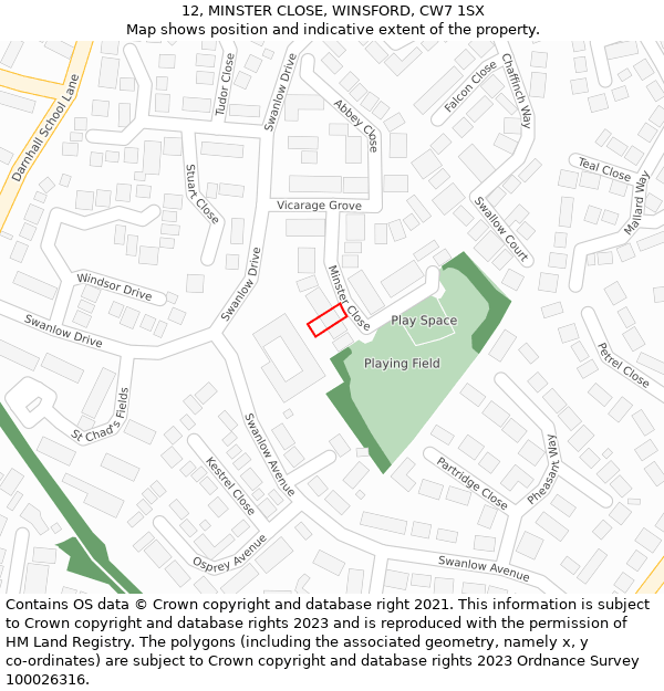 12, MINSTER CLOSE, WINSFORD, CW7 1SX: Location map and indicative extent of plot