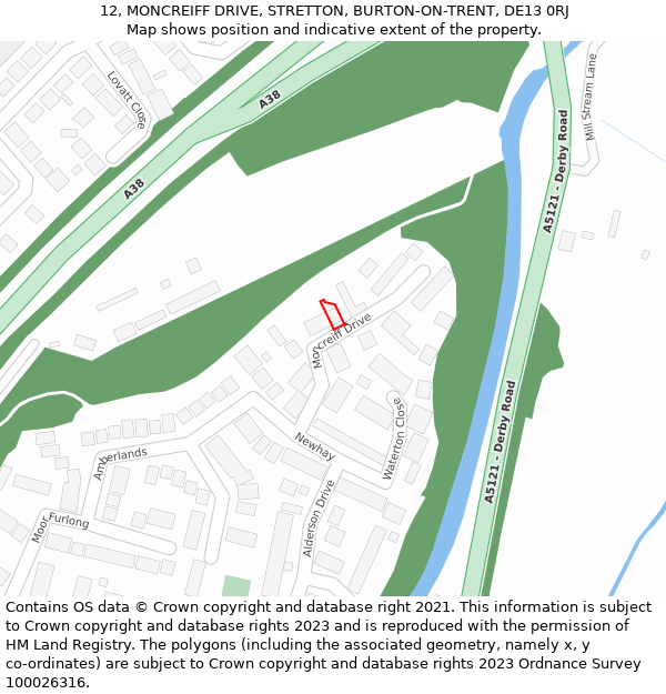 12, MONCREIFF DRIVE, STRETTON, BURTON-ON-TRENT, DE13 0RJ: Location map and indicative extent of plot