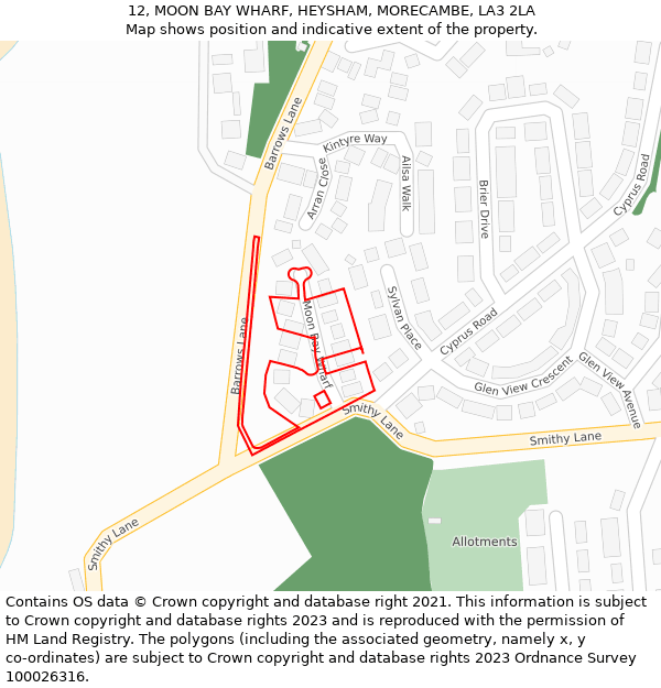 12, MOON BAY WHARF, HEYSHAM, MORECAMBE, LA3 2LA: Location map and indicative extent of plot