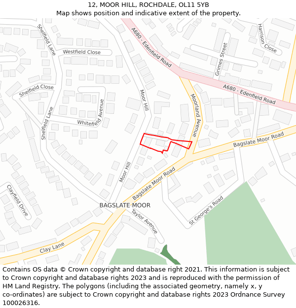 12, MOOR HILL, ROCHDALE, OL11 5YB: Location map and indicative extent of plot