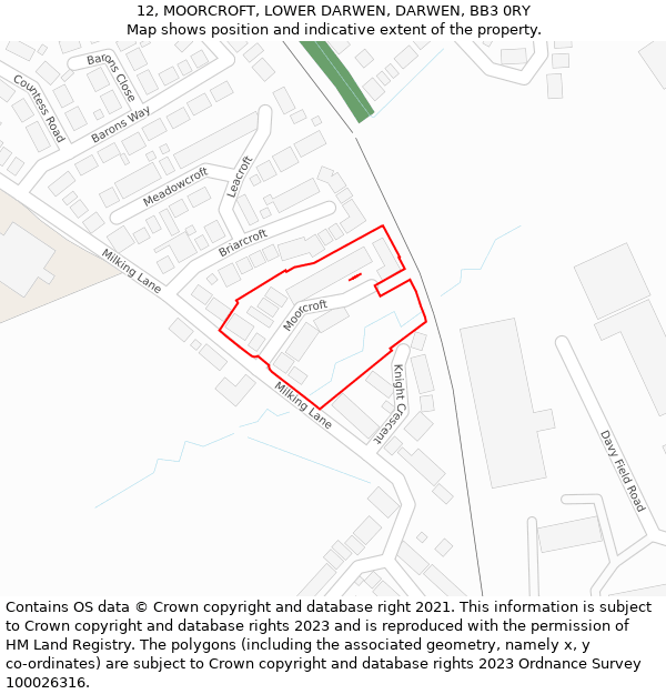 12, MOORCROFT, LOWER DARWEN, DARWEN, BB3 0RY: Location map and indicative extent of plot