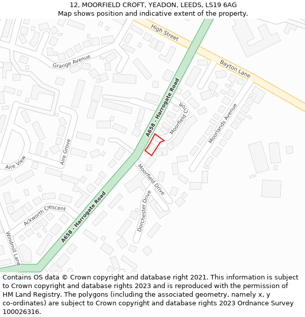 12, MOORFIELD CROFT, YEADON, LEEDS, LS19 6AG: Location map and indicative extent of plot