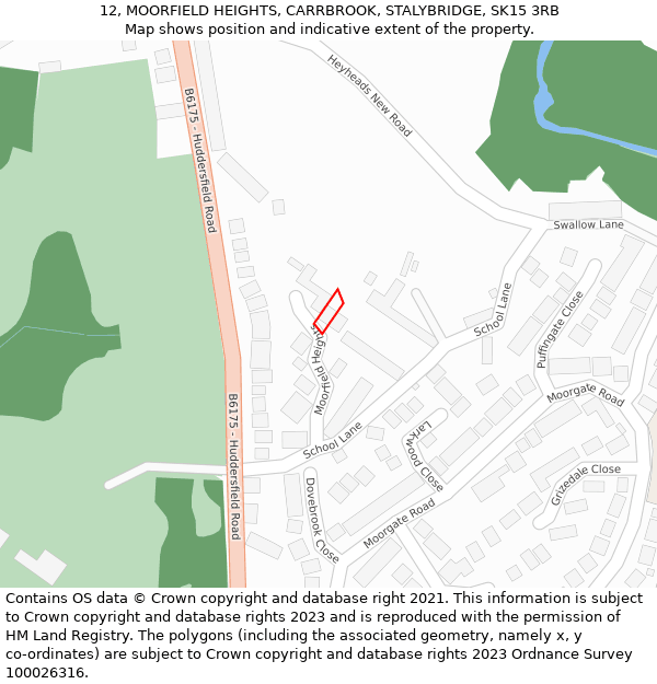 12, MOORFIELD HEIGHTS, CARRBROOK, STALYBRIDGE, SK15 3RB: Location map and indicative extent of plot