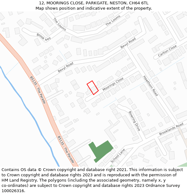 12, MOORINGS CLOSE, PARKGATE, NESTON, CH64 6TL: Location map and indicative extent of plot