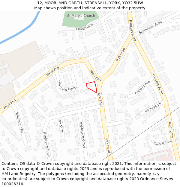 12, MOORLAND GARTH, STRENSALL, YORK, YO32 5UW: Location map and indicative extent of plot