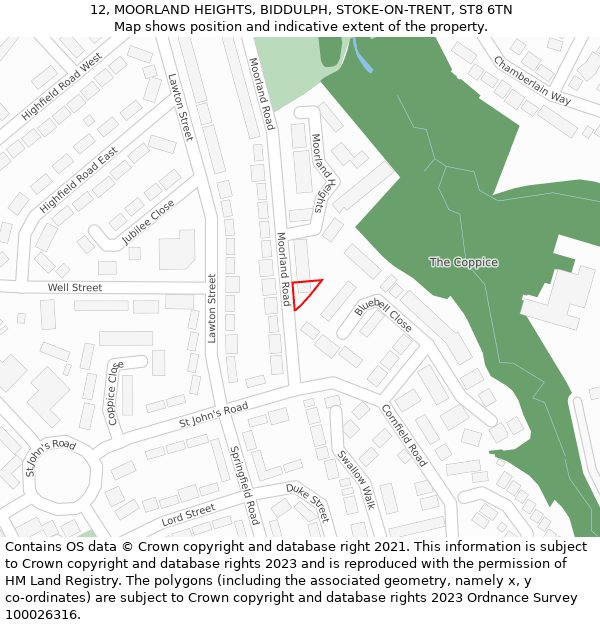 12, MOORLAND HEIGHTS, BIDDULPH, STOKE-ON-TRENT, ST8 6TN: Location map and indicative extent of plot