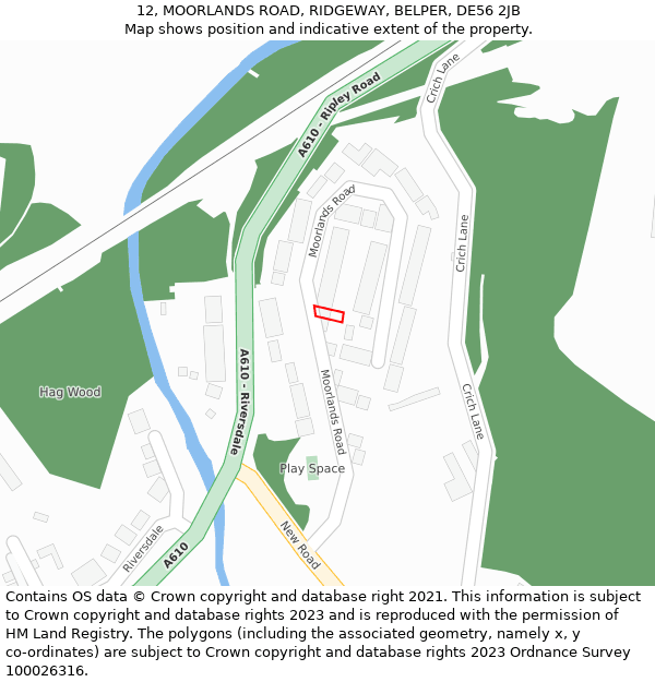 12, MOORLANDS ROAD, RIDGEWAY, BELPER, DE56 2JB: Location map and indicative extent of plot