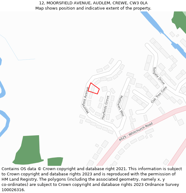 12, MOORSFIELD AVENUE, AUDLEM, CREWE, CW3 0LA: Location map and indicative extent of plot