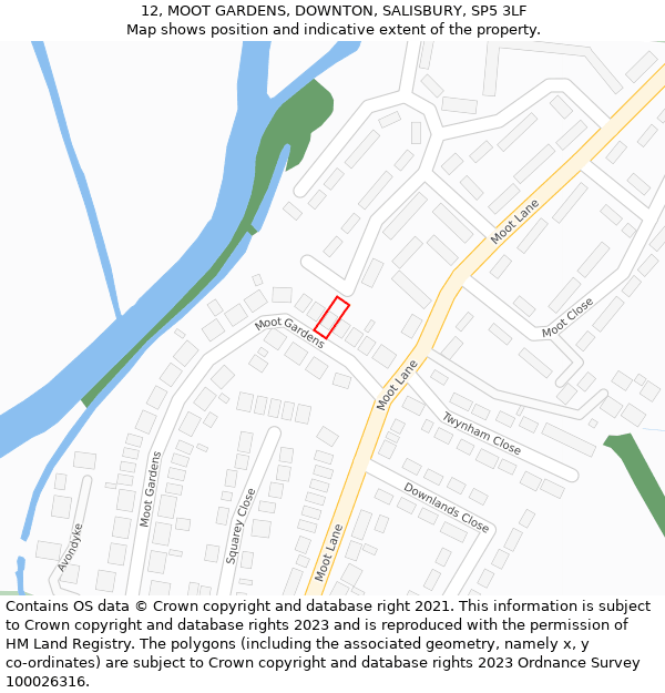 12, MOOT GARDENS, DOWNTON, SALISBURY, SP5 3LF: Location map and indicative extent of plot